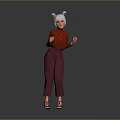 Character With White Double Bun Hairstyle Red Top Purple Pants And Black High Heels