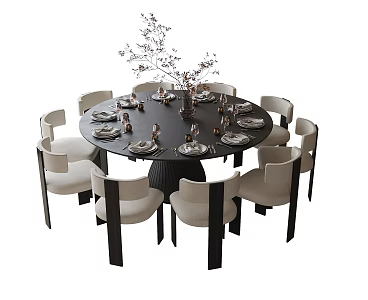 Modern Box Dining Table and Chair Villa Dining Table and Chair Round Dining Table 3d model