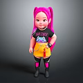 Cute Doll With Pink Pigtails Black Tshirt Rock Princess Yellow Skirt And Boots