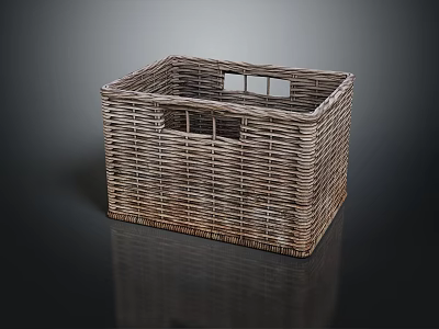 Handwoven Wicker Rectangular Storage Basket for Home Organization and Decor 3d model