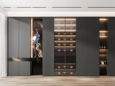 Modern Wine Cabinet With Glass Doors And Wine Bottles Storage In Interior Design 3d model