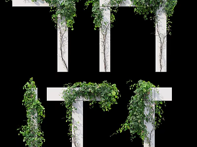 Decorative Green Climbing Bushes Covering White Pillars With Lush Foliage 3d model