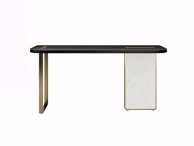 Modern Dining Table With Black Tabletop Gold Legs And Transparent Panel Design 3d model