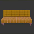 Vibrant Orange Tufted Sofa With Red Legs And Rectangular Design