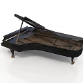 Black Grand Piano With Open Lid Wooden Structure And Wheels As Home Living Furniture
