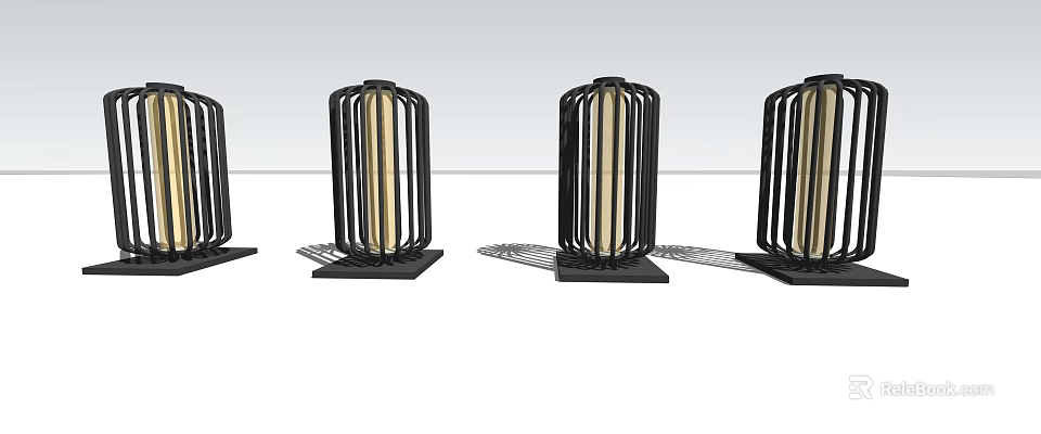 Modern Black Frame Floor Lamp With Yellow Light Tube And Square Base 3d model 