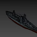 Detailed Warship Model With Deck Turrets And Red Hull Structure 3d model