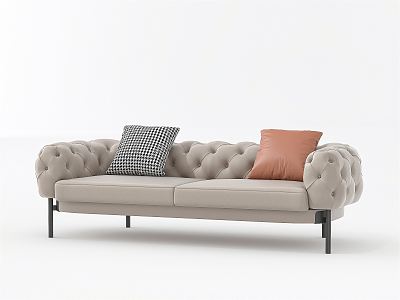 Modern double sofa multi-seat pull button sofa 3d model