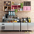 Functional Kitchen Table with Coffee Machine Juice Maker Fruits Storage Jars and Cabinets 3d model