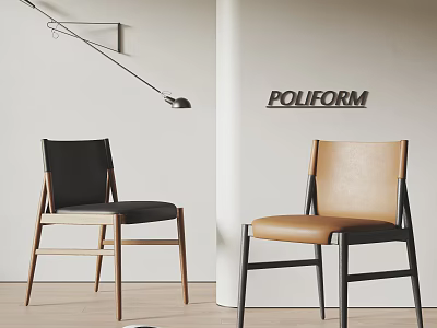Modern POLIFORM Dining Chairs With Black And Brown Leather Seats Wooden Legs In Minimalist Setting 3d model