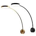 Modern Curved Arm Wall Lamp With Gold And Black Metal Round Base And Shade