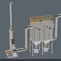 Industrial Dust Collection Equipment With Yellow Guardrail Pipes Blower And Chimney