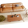 Quiet sofa tea table combination 3d model