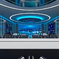 Futuristic Exhibition Hall With Interactive Central Blue Digital Sphere And Modern Lighting