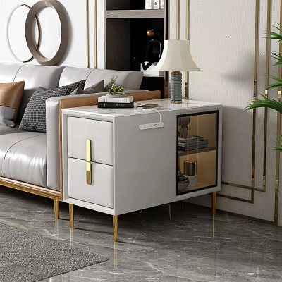 Elegant Modern White Console Table With Gold Metal Legs And Glass Door Design 3d model