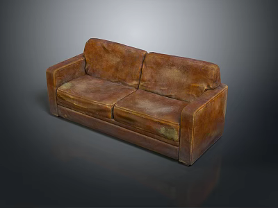 Brown Leather Double Sofa With Distressed Vintage Design And Comfortable Seats 3d model