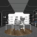 Modern Boutique Interior With Display Shelves Products Chairs And Decorative Round Rug