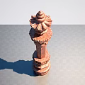 Traditional Red Columnar Sculpture With Intricate Carved Patterns And Multi Layered Structure 3d model