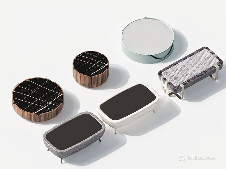 Modern Coffee Tables Featuring Round Oval Rectangle Shapes Wooden Marble Top And Metal Frame 3d model 