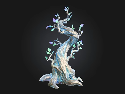 Artistic Decorative Arbor Tree With Twisted Trunk Unique Texture And Green Purple Leaves 3d model