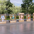 Colorful Character Themed Outdoor Landscape Sculptures With Wooden Frames In Park
