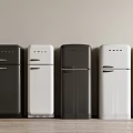 Colorful Vintage Refrigerators in Red Black White Dark Gray Yellow Row