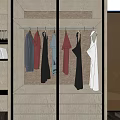 Modern Wardrobe With Glass Doors Hanging Clothes And Side Shelf With Books Decorations