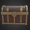 Vintage Wooden Chest With Golden Metal Straps And Decorative Lock Details