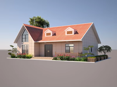 Exterior Of Detached Villa With Red Roof Tiles Dormer Windows Light Colored Walls And Surrounding Greenery 3d model