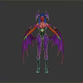 Purple Haired Fantasy Character With Black Purple Outfit Red Sleeves And Purple Wings