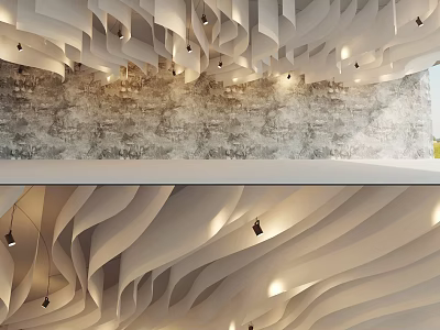 Modern Ceiling Design With Curved Wave Pattern And Recessed Lighting For Interior 3d model
