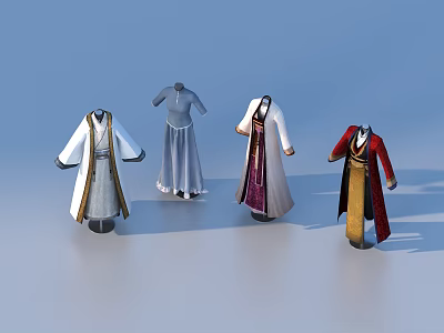 Four Traditional Clothing Pieces With Various Styles And Colorful Elegant Designs 3d model