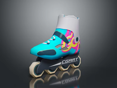 Turquoise Roller Skates With Pink Yellow Patterns And COART Brand Wheels 3d model