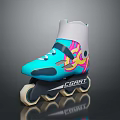 Turquoise Roller Skates With Pink Yellow Patterns And COART Brand Wheels