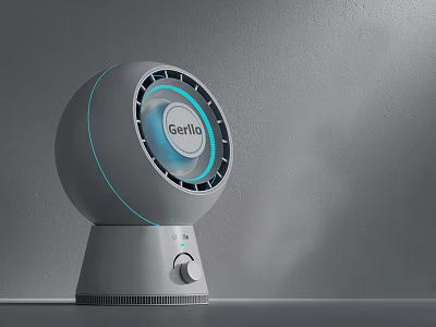 Getha Air Cooler Fan with Spherical Design Blue Ring Light and Knob Control on Gray Desktop Modern Home Use 3d model