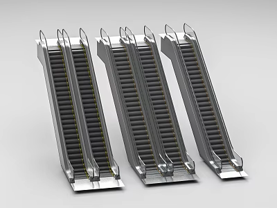 Modern Commercial Automatic Escalators With Stainless Steel Frames Steps And Handrails 3d model