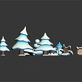 Cartoon Winter Scene With Snowmen Snow Covered Trees Snow Piles Wood Logs And Gingerbread Man