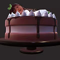 Sleeping Girl Decoration On Chocolate Birthday Cake With Whipped Cream Green Leaf And Happy Birthday Sign