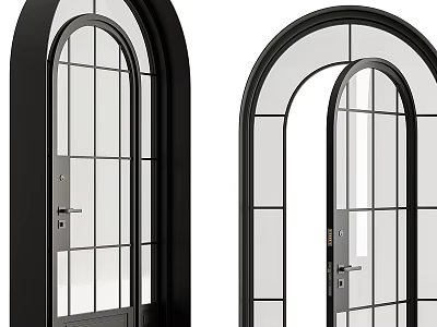 Modern Arched Sliding Doors With Black Frames And Glass Panels 3d model