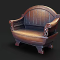 Vintage Wooden Outdoor Sofa With Curved Backrest And Ornate Carved Details
