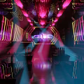 Vibrant KTV Interior With Neon Lights Stage Bar And Colorful Lighting Effects