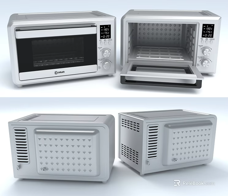Modern Stainless Steel Microwave Oven Kitchen Appliance With Control Panel And Open Door Design 3d model 