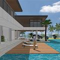 Modern Upscale Hillside Villa Hotel Pool 3d model