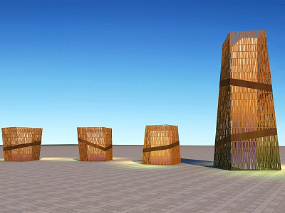 Modern Outdoor Lights With Various Heights And Grid Like Warm Tone Design 3d model