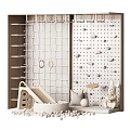 Playful Kids Room Interior With Slide Climbing Wall Wooden Shelves And Bunny Toy