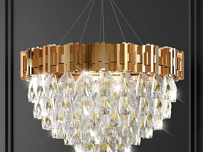 Luxurious Modern Crystal Chandelier With Golden Frame And Transparent Crystal Pendants 3d model