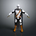 Armored Character With White Armor Black Cape Orange Belt And Boots Holding Weapon
