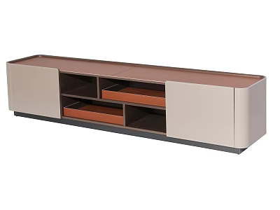 Modern TV Stand With Light Beige Body Brown Drawers And Open Storage Compartments 3d model