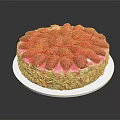 Delicious Fresh Strawberry Cake With Cream Layer Almond Flakes And White Plate