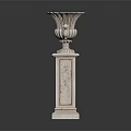 White Classical Carved Pedestal Column With Intricate Details And Decorative Vase Top